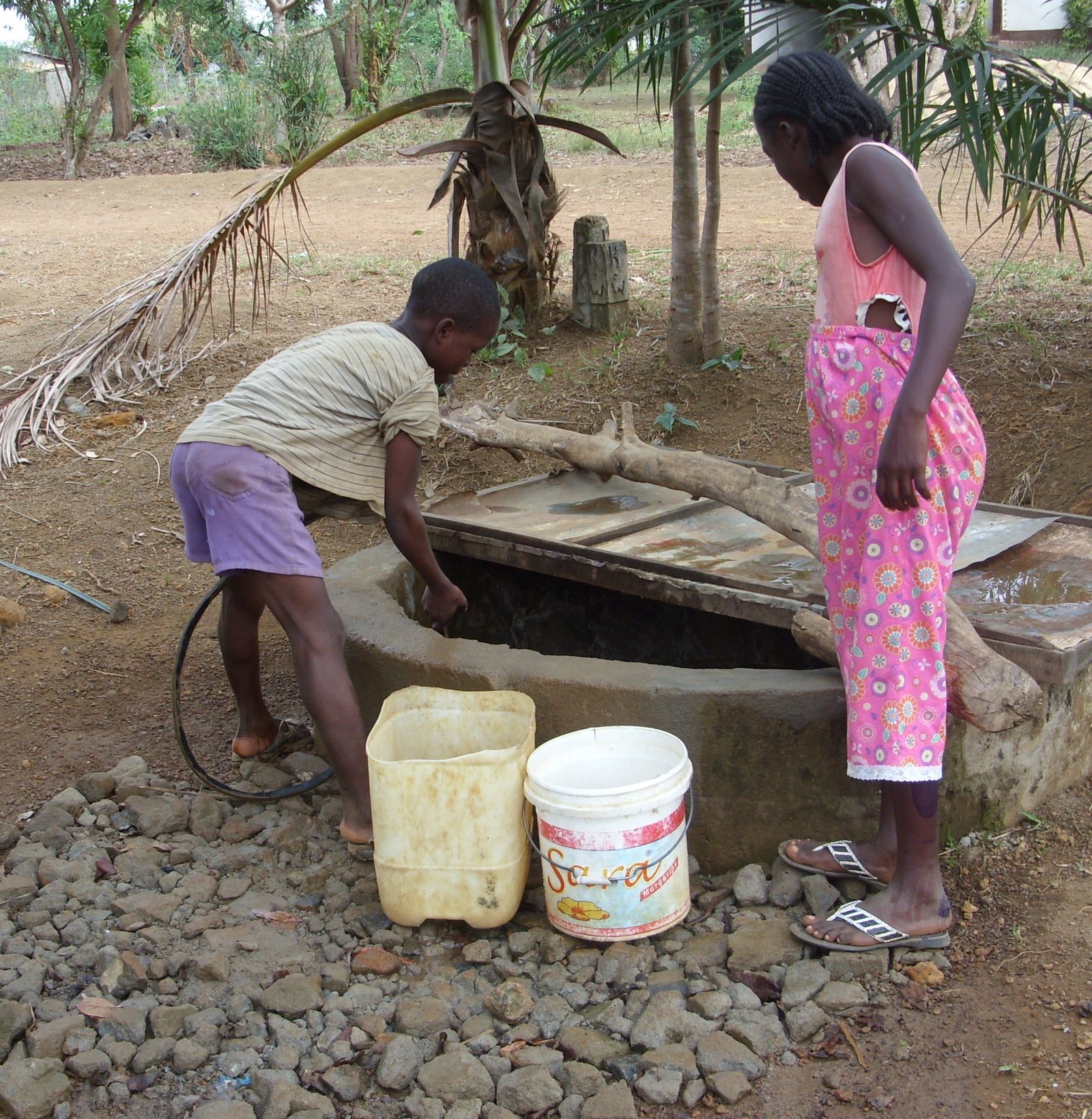 Residents gathered at a well in Liberia